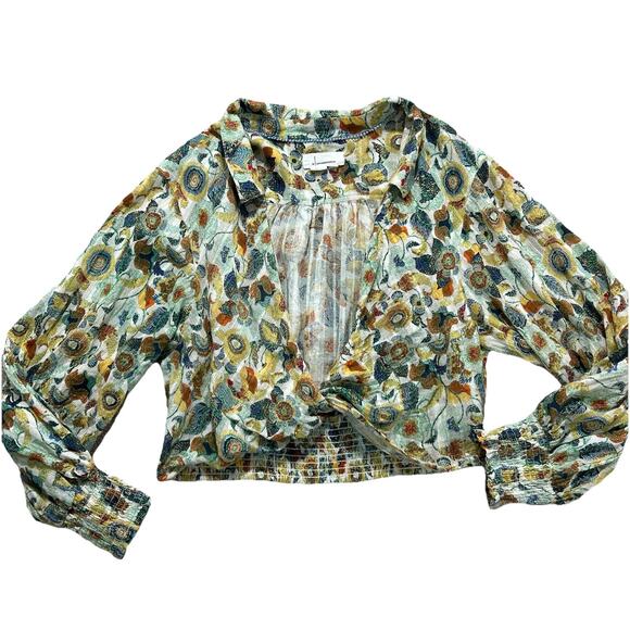 Anthropologie Size XL Cropped twist front blouse with bird pattern - Picture 1 of 8